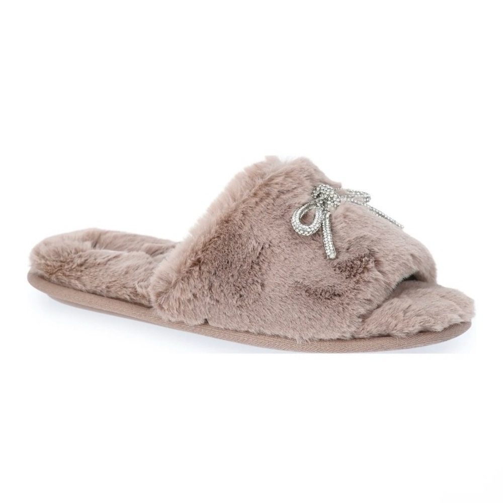 Joyspun Women's Rhinestone Bow Open-Toe Slippers